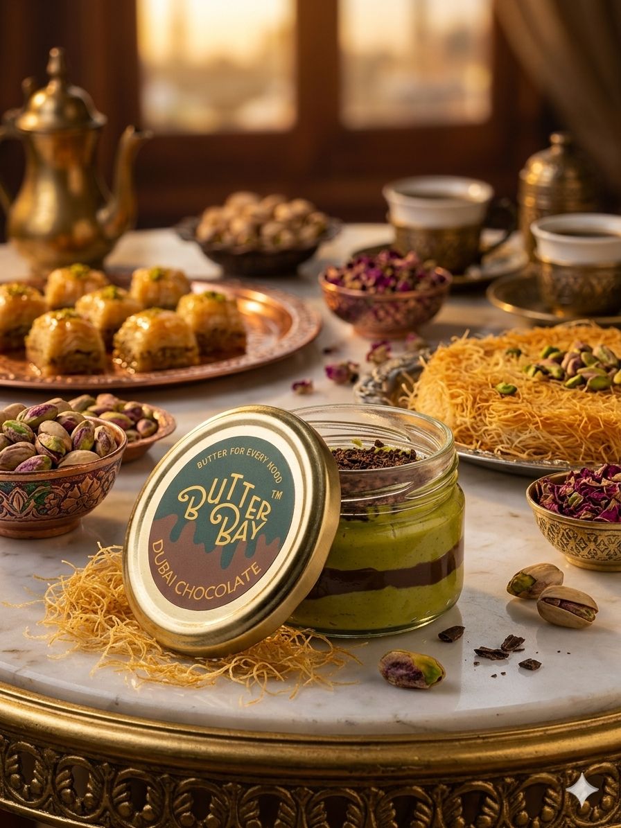 Butter Bay Dubai Chocolate on an ornate table setting